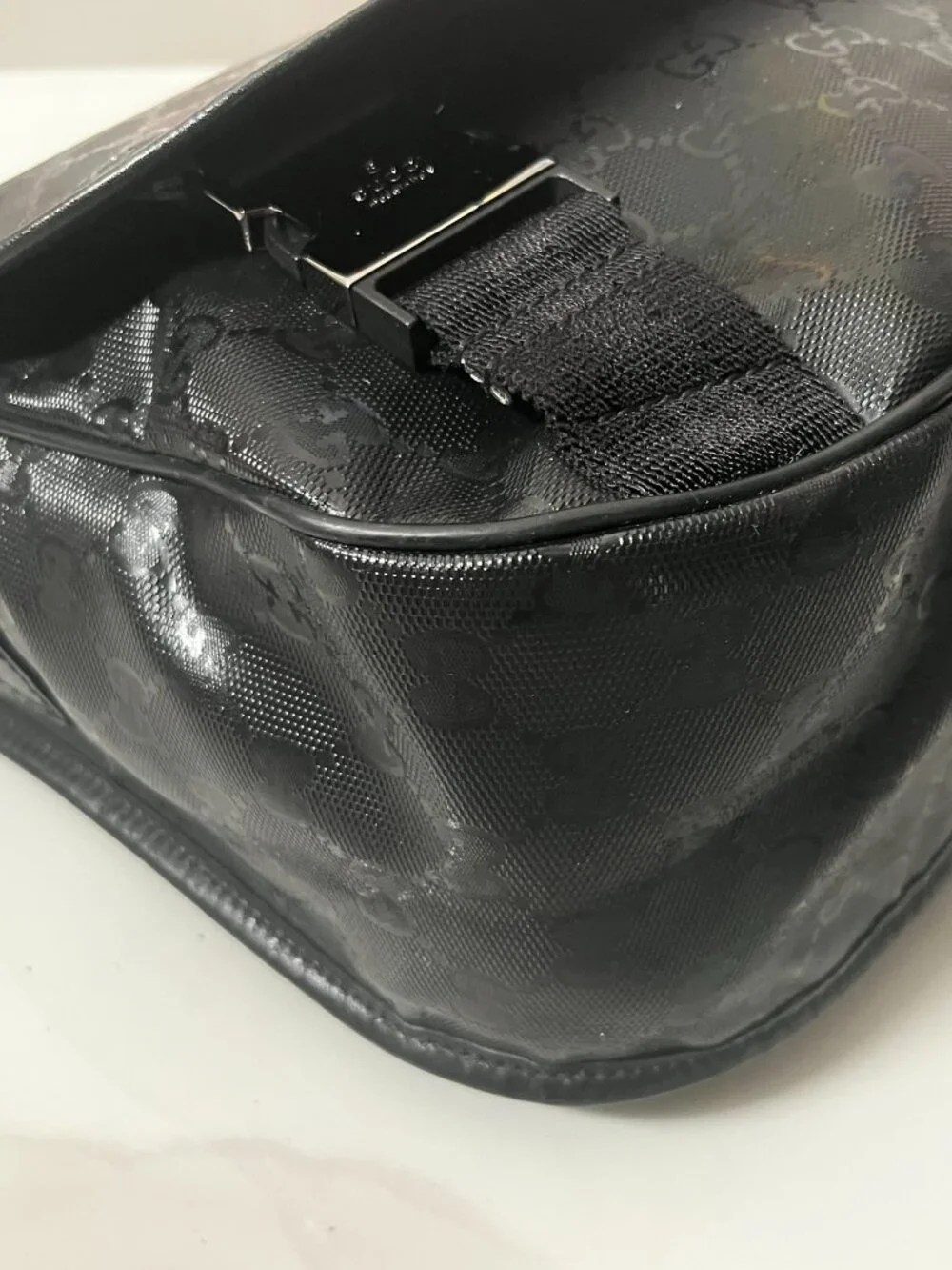 Gucci GG Imprime Monogram Double Buckle Flap Messenger Bag